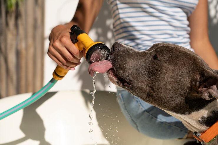cute dog drinking water