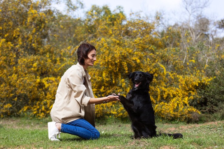 dog trainer interacting with pet