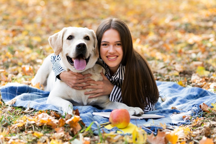 cute dog with young woman park