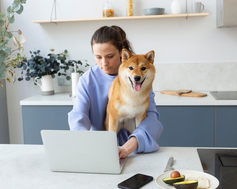 young woman working with her dog